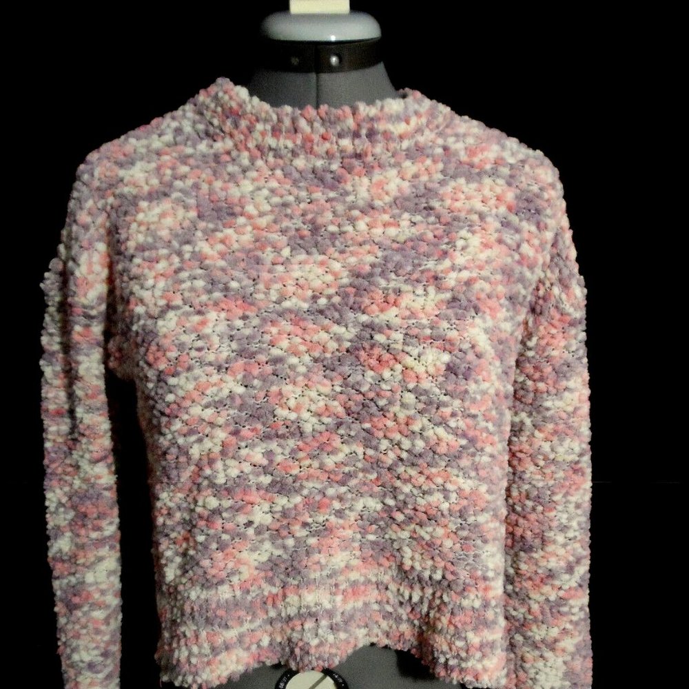 CANDIE'S Chenille Popcorn Sweater Top S Pink Lavender Cream Pullover Super soft